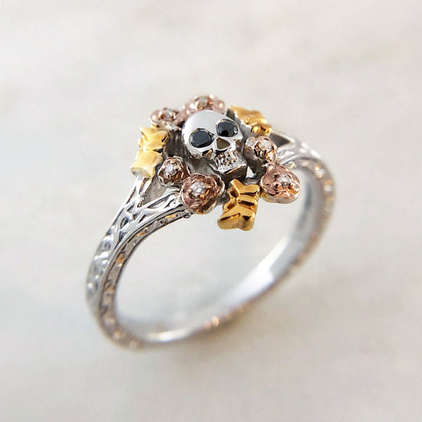 Butterfly Rose Memento Mori Ring