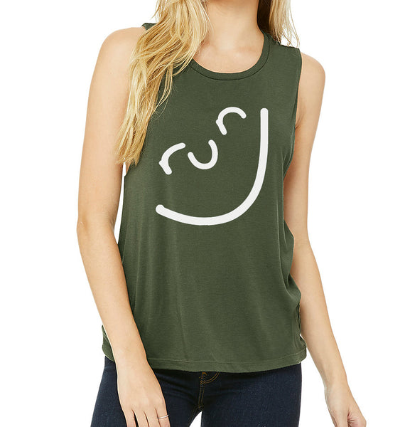 Run Smile Muscle Tank Olive